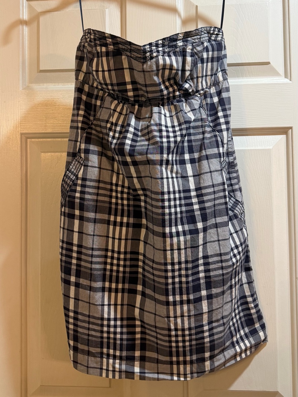 American Eagle Navy & White Plaid Strapless Dress #Y2K #AE Size 8